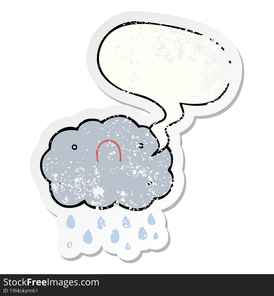 cute cartoon cloud and speech bubble distressed sticker