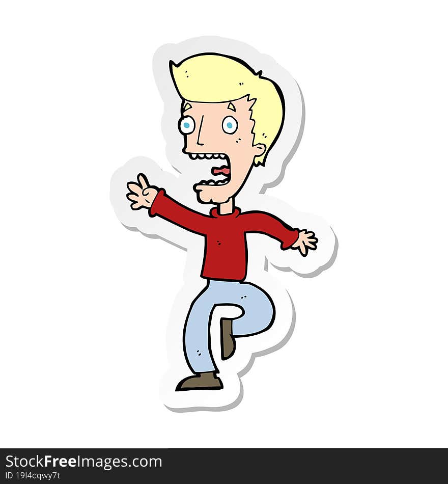 sticker of a cartoon terrified man