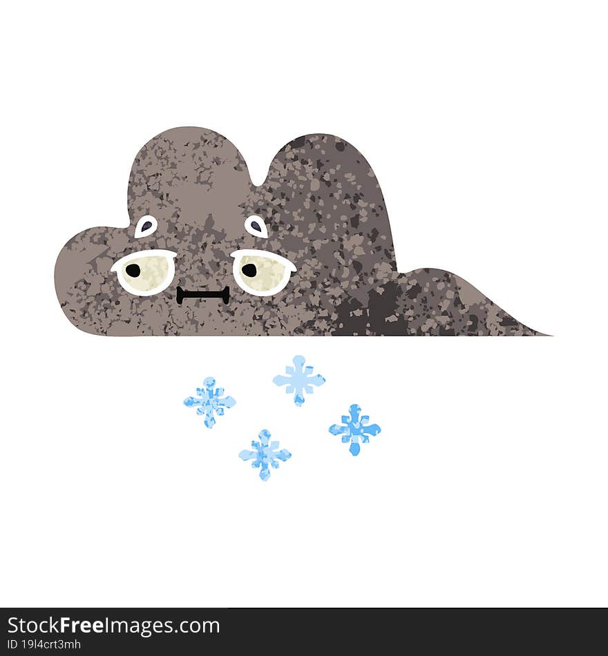 retro illustration style cartoon storm snow cloud