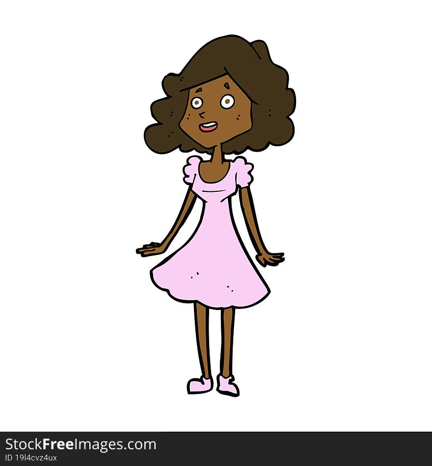 Cartoon Happy Woman In Dress