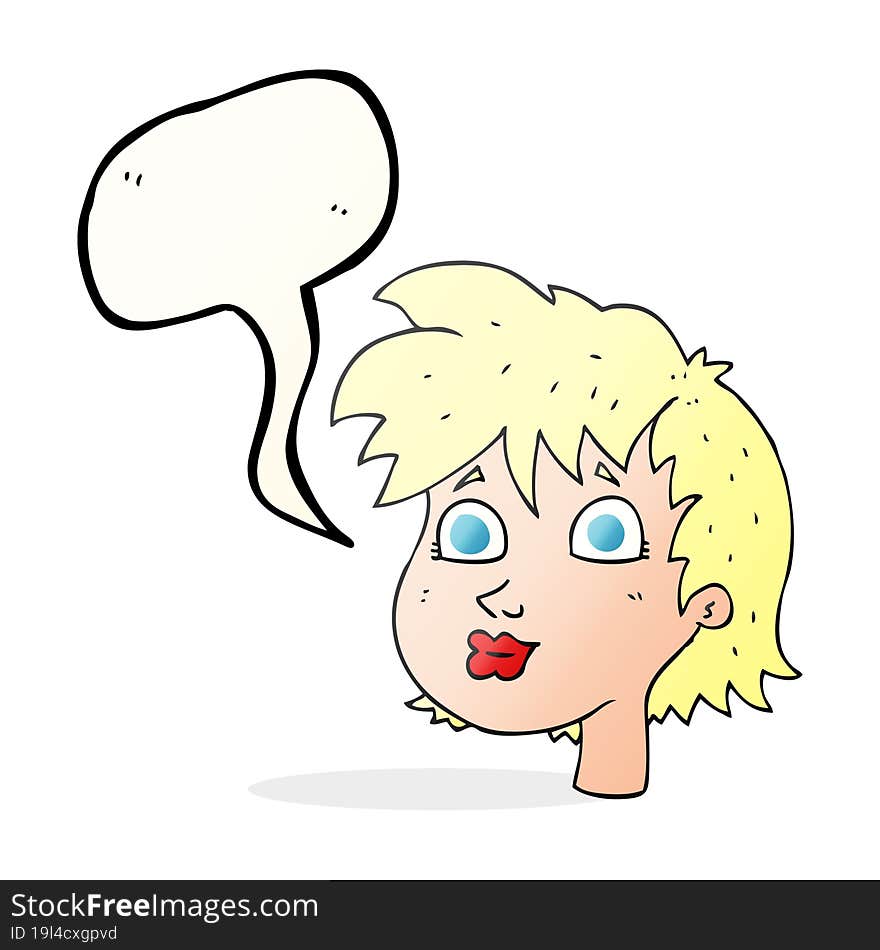 freehand drawn speech bubble cartoon female face