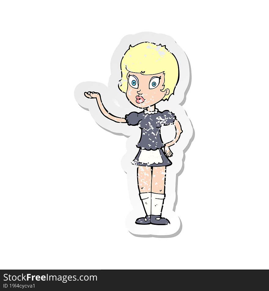 retro distressed sticker of a cartoon waitress