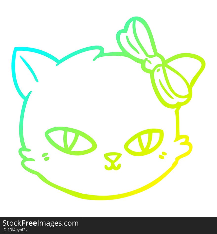 cold gradient line drawing of a cartoon cat wearing bow