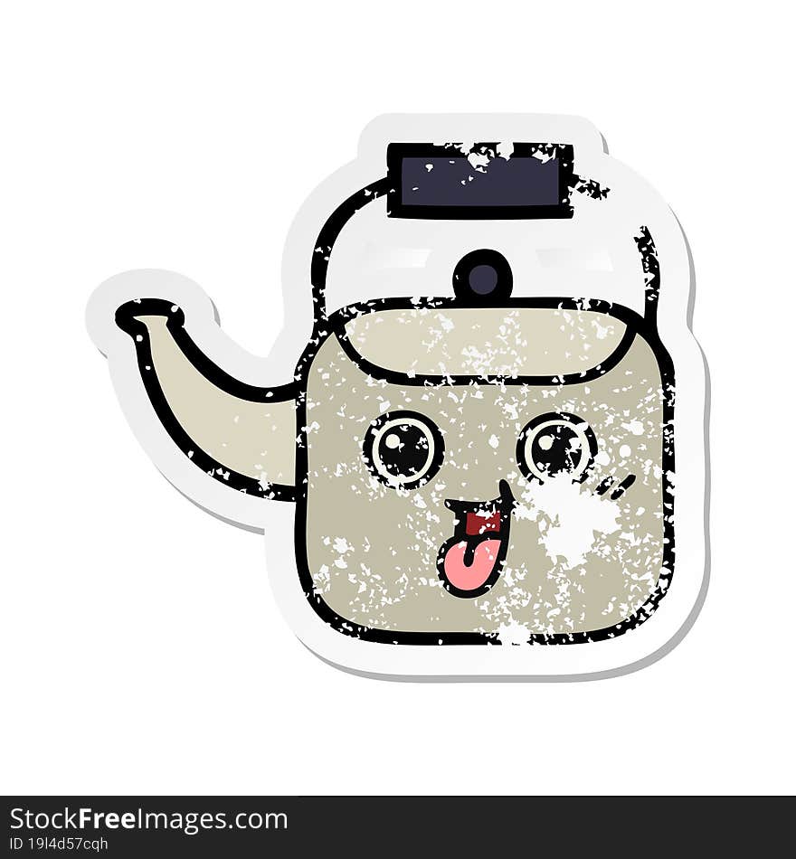 Distressed Sticker Of A Cute Cartoon Kettle