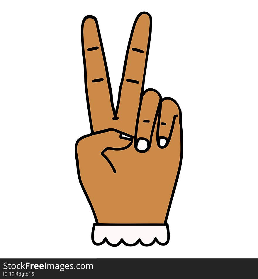 Retro Tattoo Style peace symbol two finger hand gesture. Retro Tattoo Style peace symbol two finger hand gesture