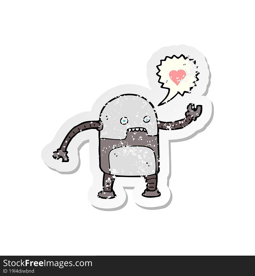 retro distressed sticker of a cartoon robot