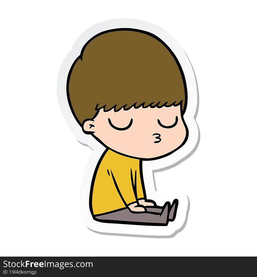 sticker of a cartoon calm boy