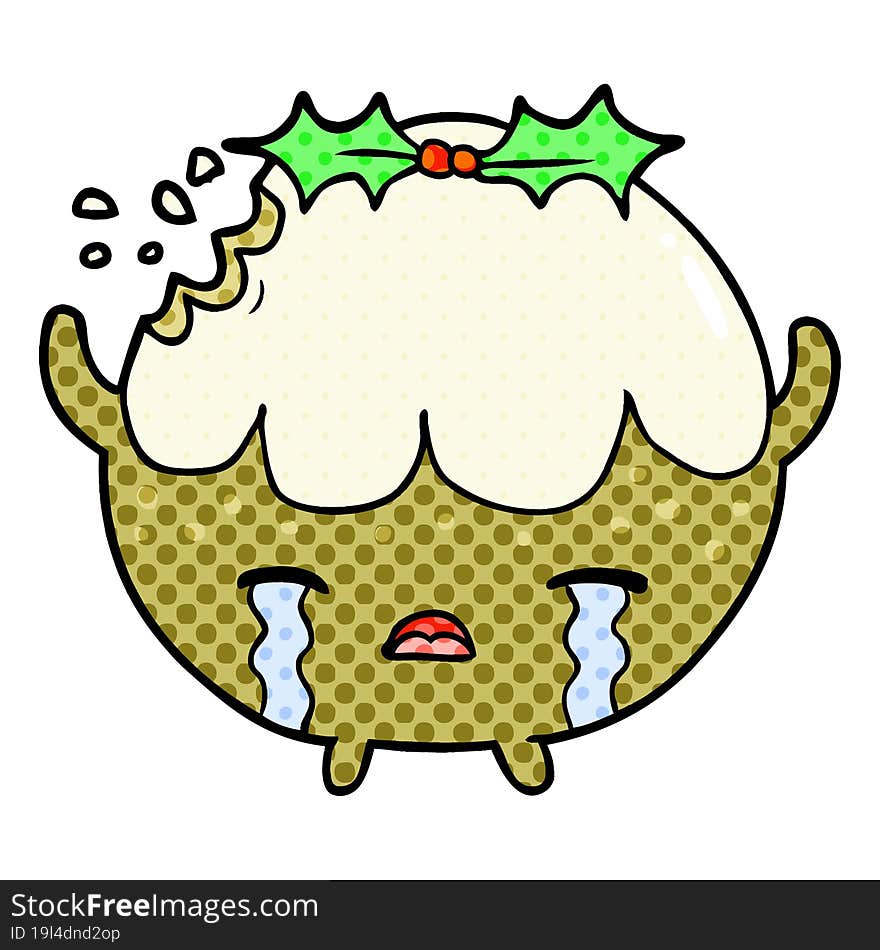 cartoon christmas pudding crying. cartoon christmas pudding crying