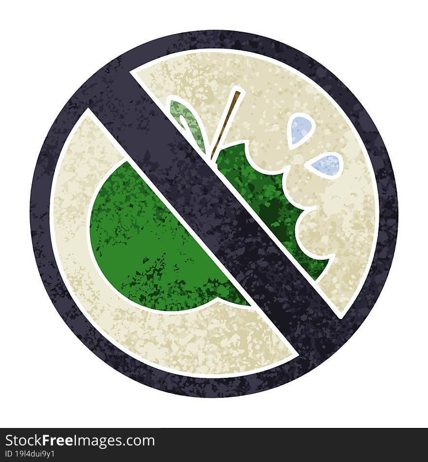 retro illustration style cartoon of a no eating sign