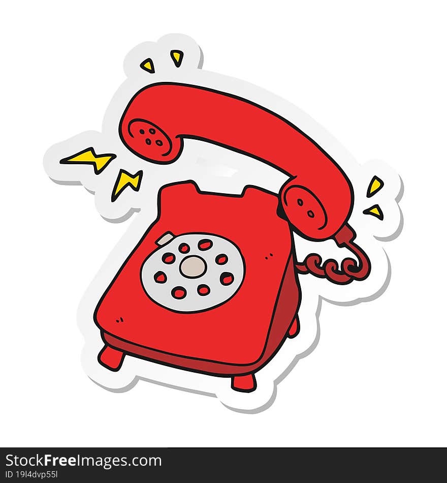 sticker of a cartoon ringing telephone