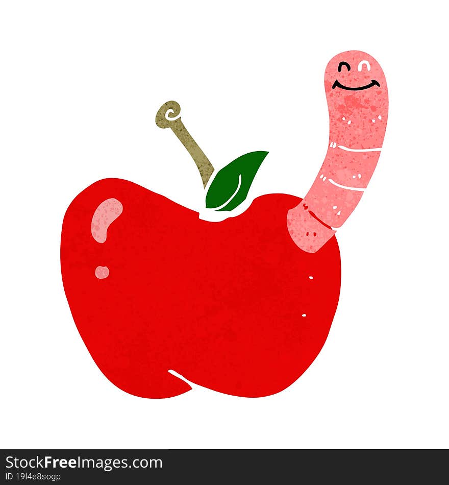 cartoon apple with worm