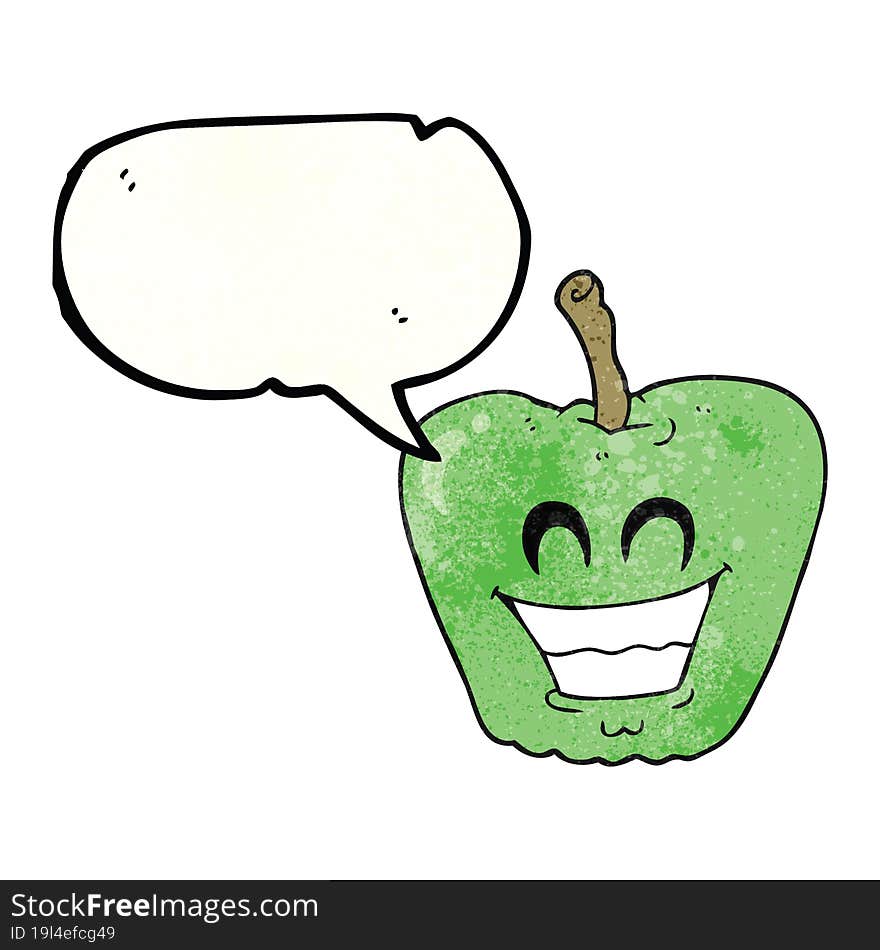 speech bubble textured cartoon grinning apple