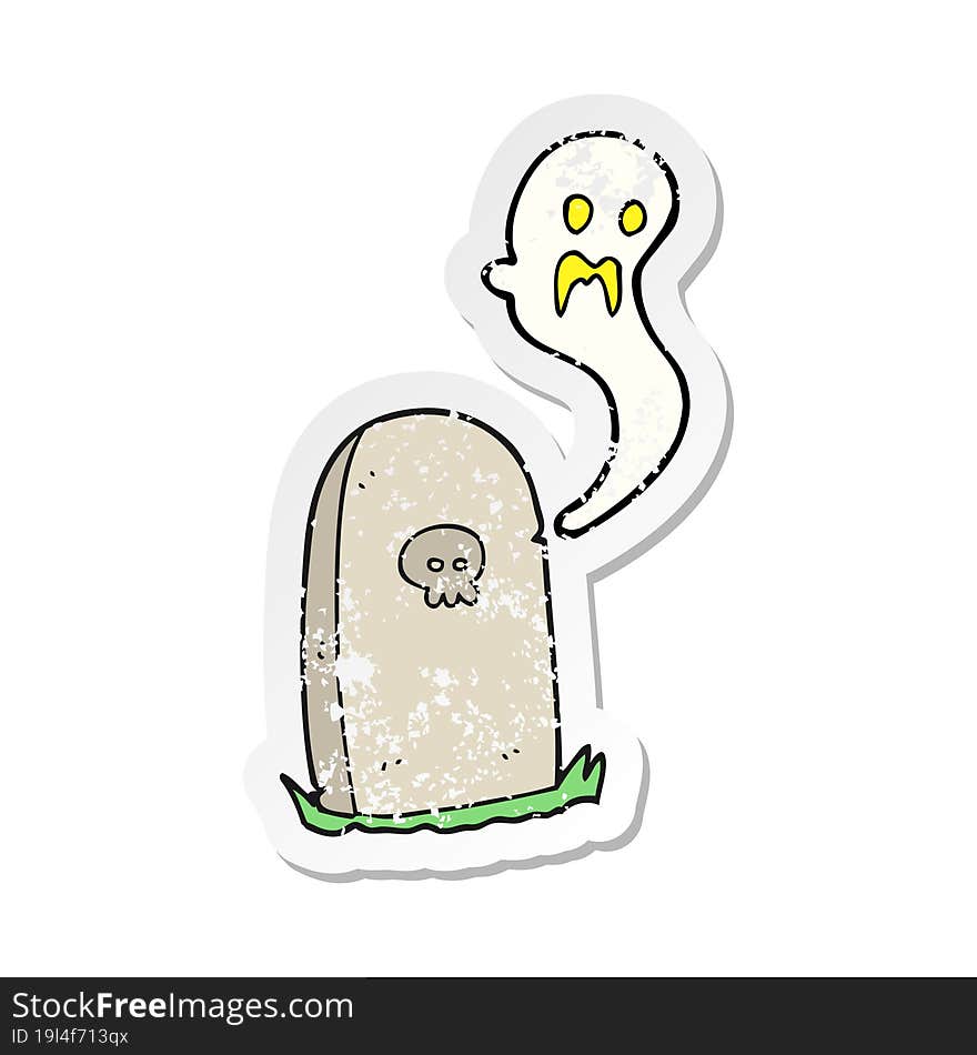 Retro Distressed Sticker Of A Cartoon Ghost Rising From Grave