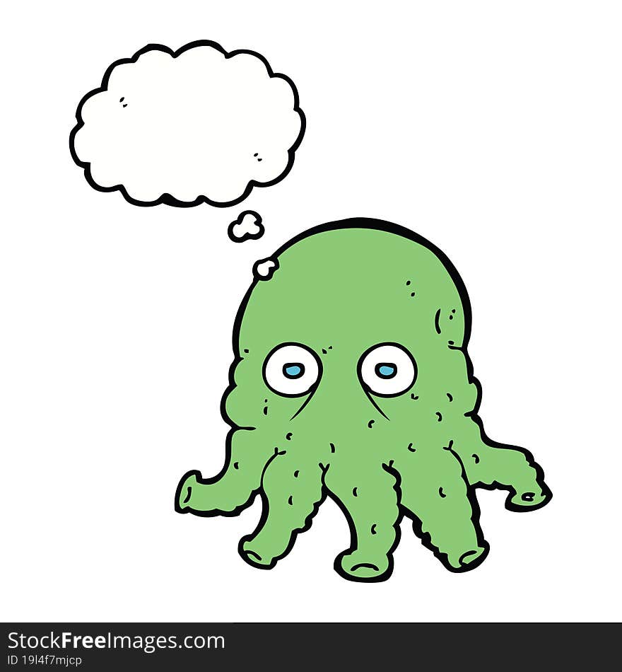 Cartoon Alien Squid Face With Thought Bubble