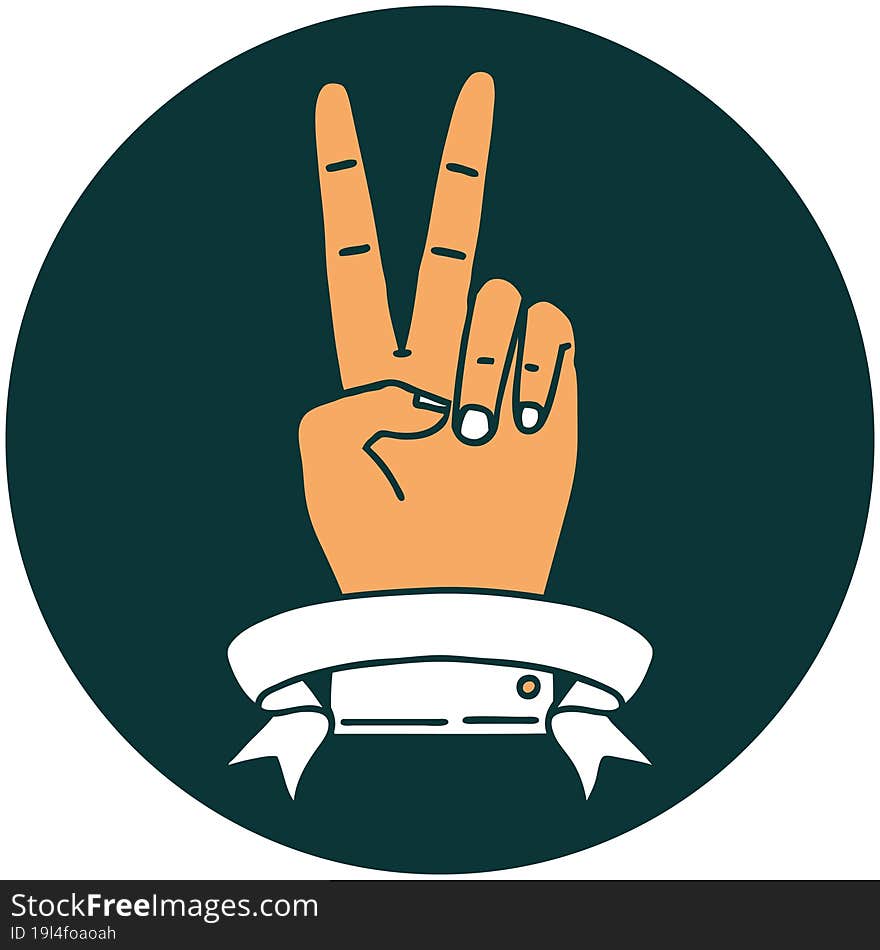 peace two finger hand gesture with banner icon