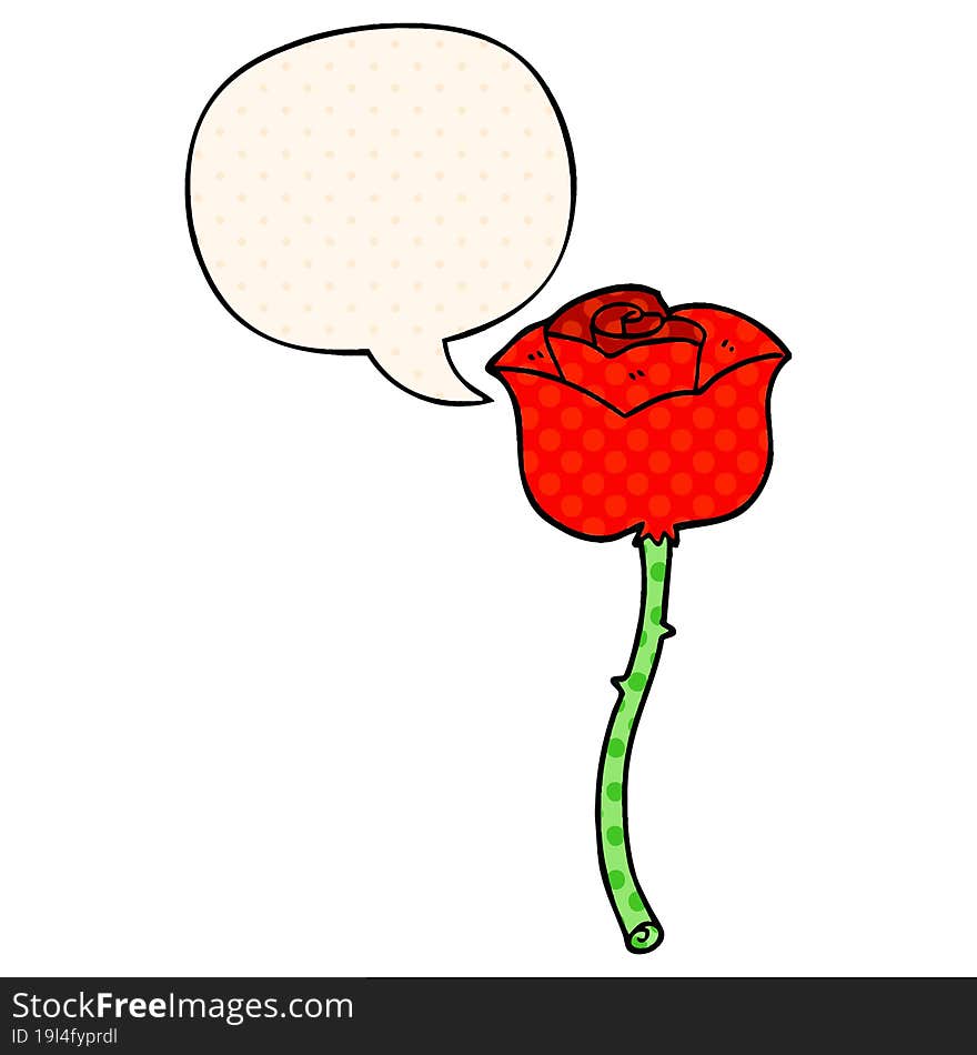 Cartoon Rose And Speech Bubble In Comic Book Style