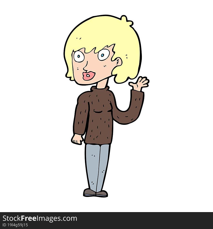 cartoon waving woman