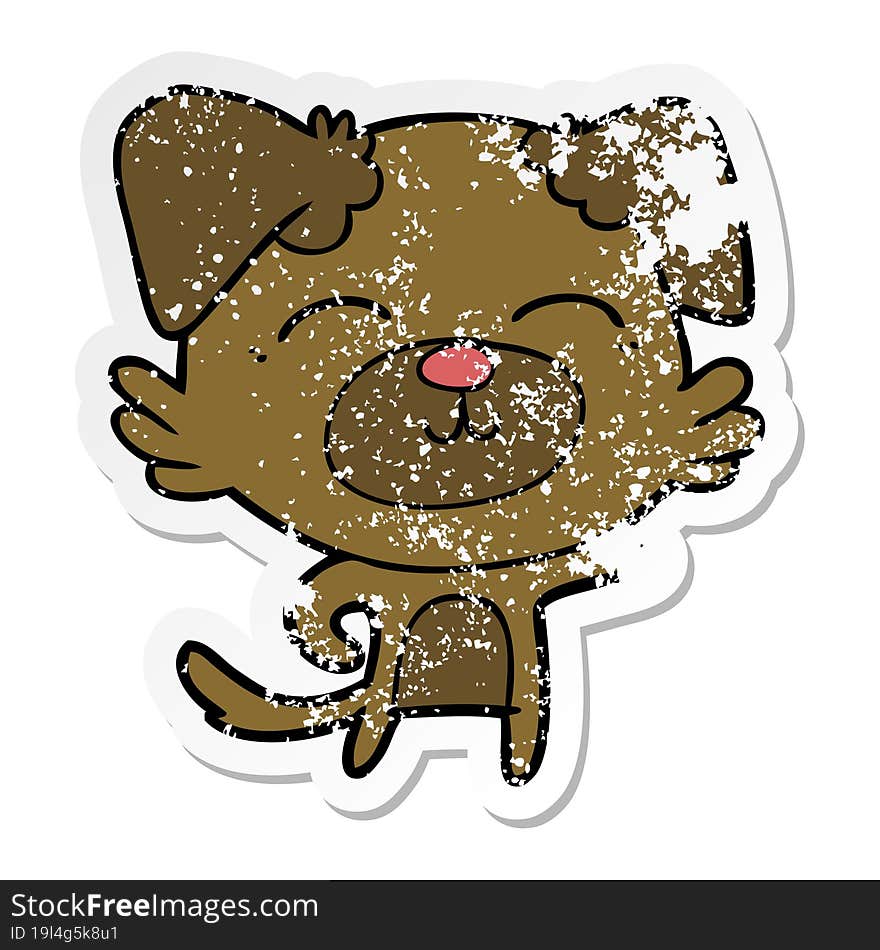 Distressed Sticker Of A Cartoon Dog Pointing