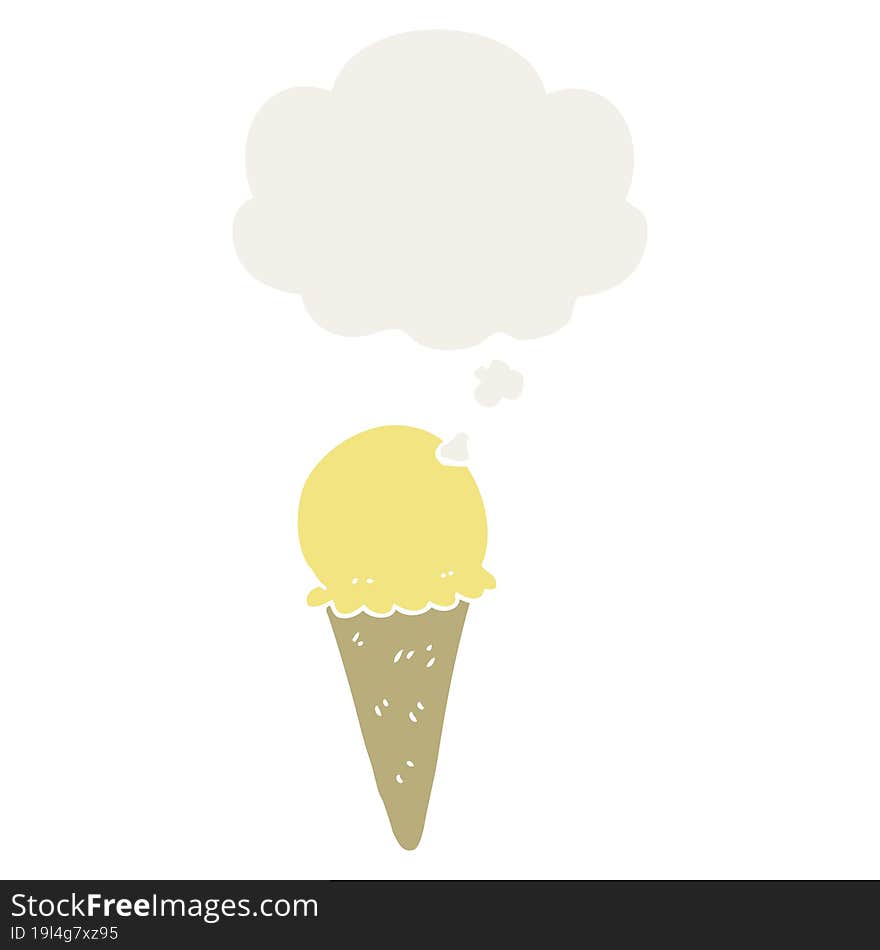 cartoon ice cream and thought bubble in retro style