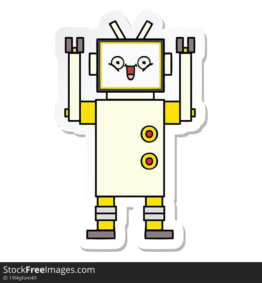 sticker of a cute cartoon happy robot