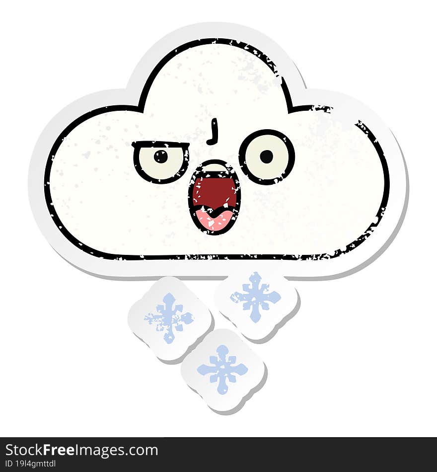 Distressed Sticker Of A Cute Cartoon Snow Cloud