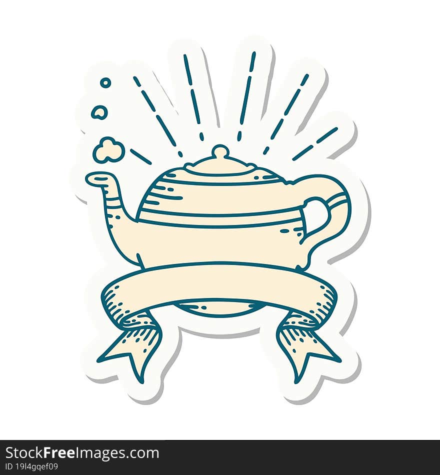 sticker of tattoo style steaming teapot