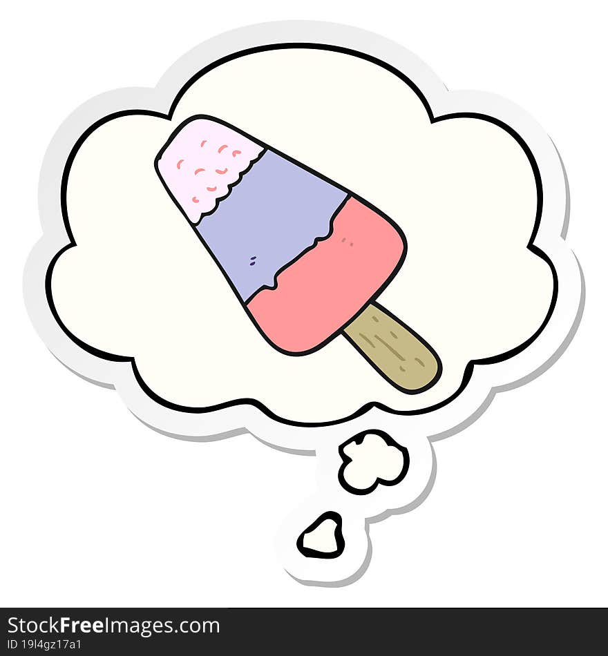 cartoon ice lolly with thought bubble as a printed sticker