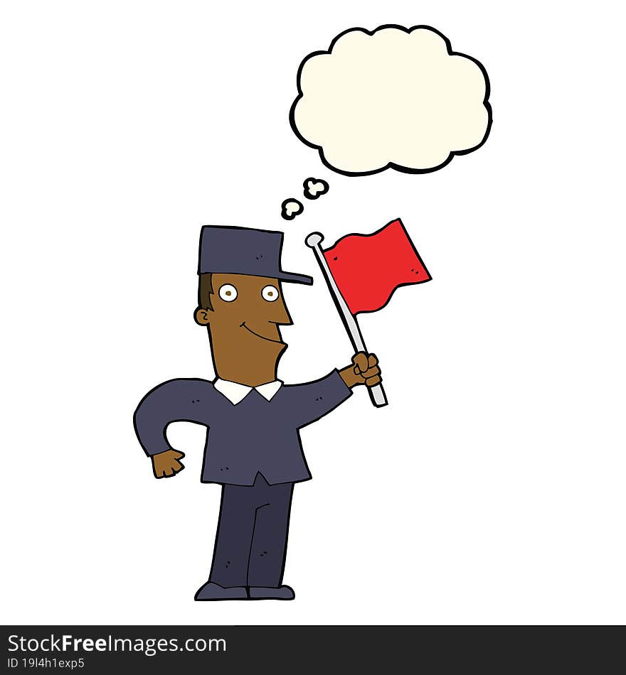 Cartoon Man Waving Flag With Thought Bubble