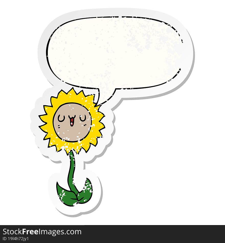 cartoon flower and speech bubble distressed sticker