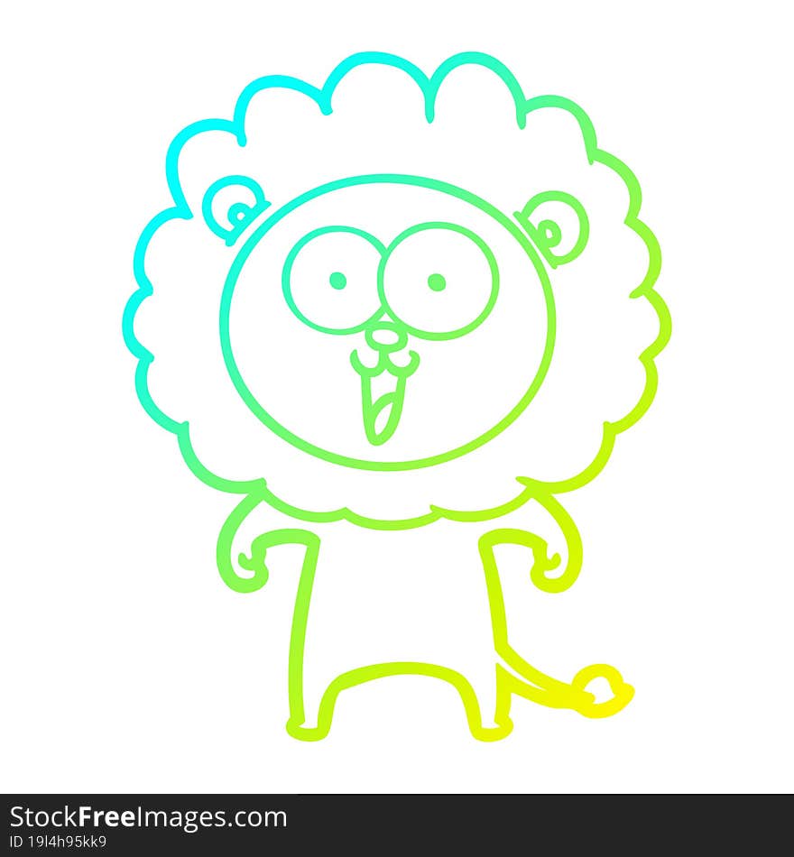 cold gradient line drawing happy cartoon lion