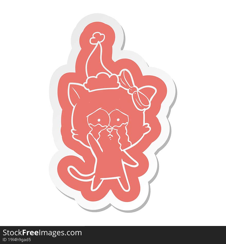 quirky cartoon  sticker of a cat wearing santa hat