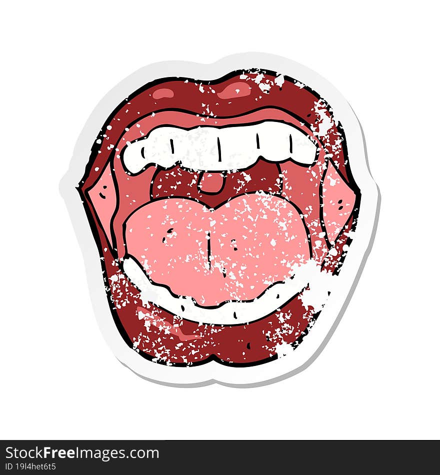 retro distressed sticker of a cartoon mouth