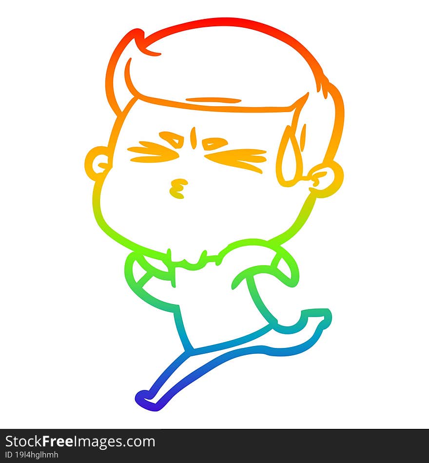 Rainbow Gradient Line Drawing Cartoon Man Sweating