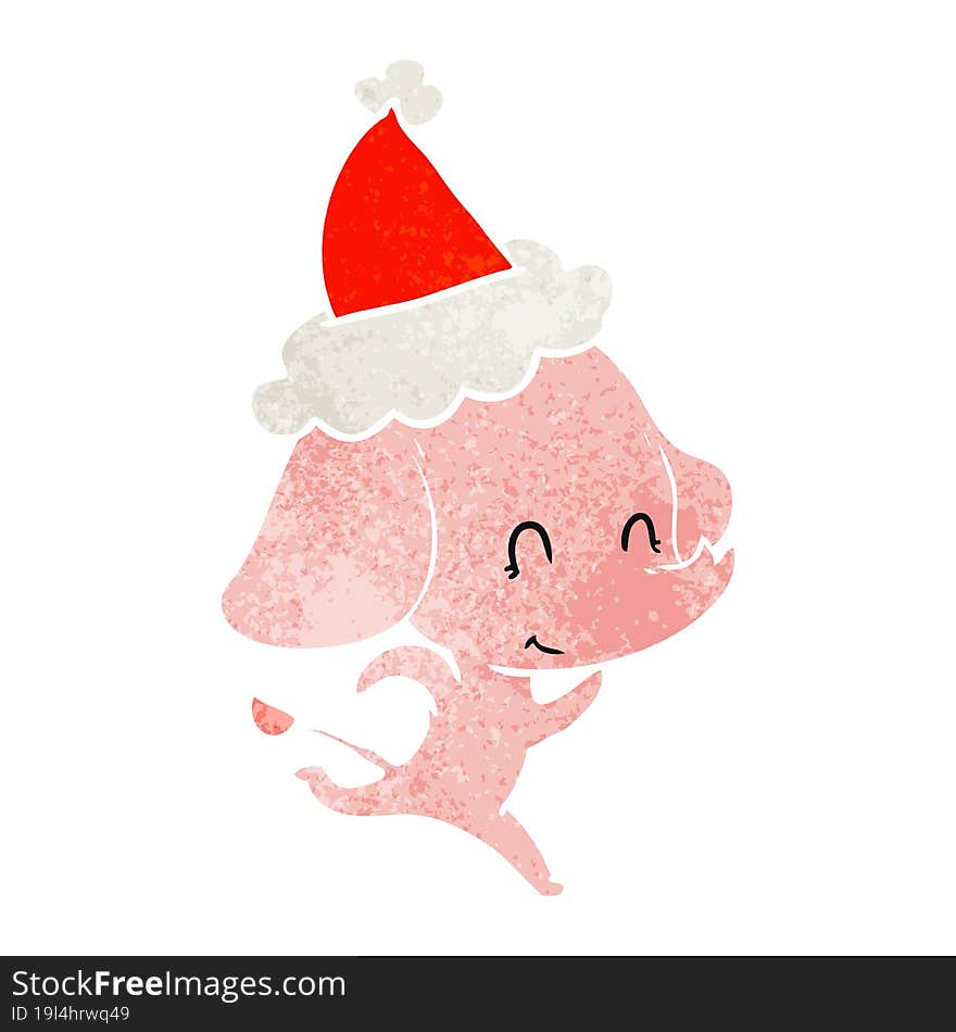 Cute Retro Cartoon Of A Elephant Wearing Santa Hat