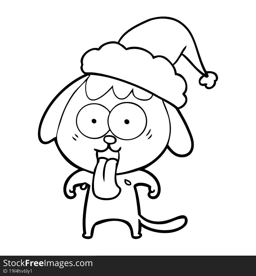 Cute Line Drawing Of A Dog Wearing Santa Hat