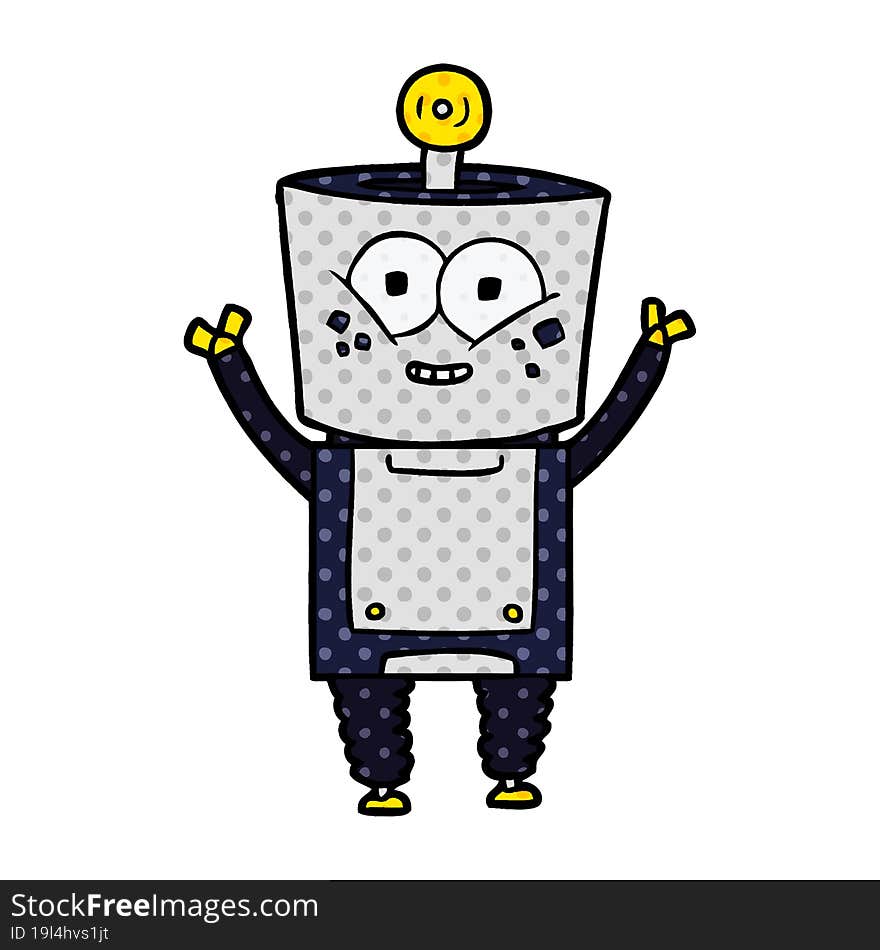 happy cartoon robot waving hello. happy cartoon robot waving hello