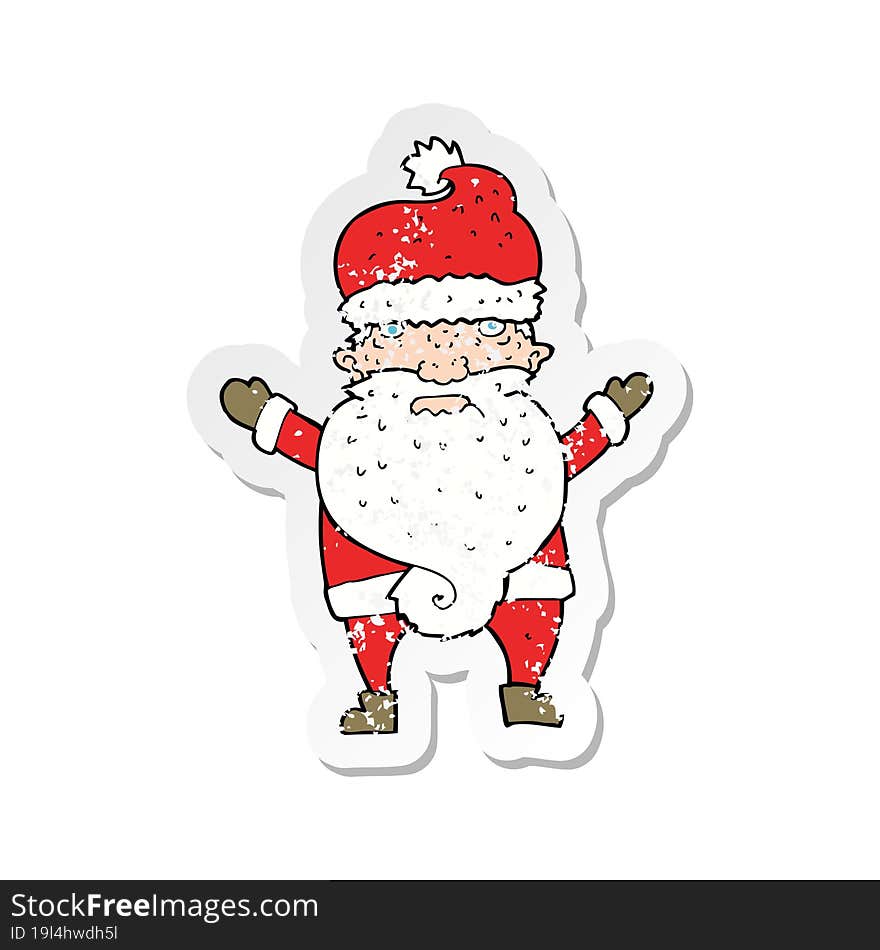 Retro Distressed Sticker Of A Cartoon Grumpy Santa