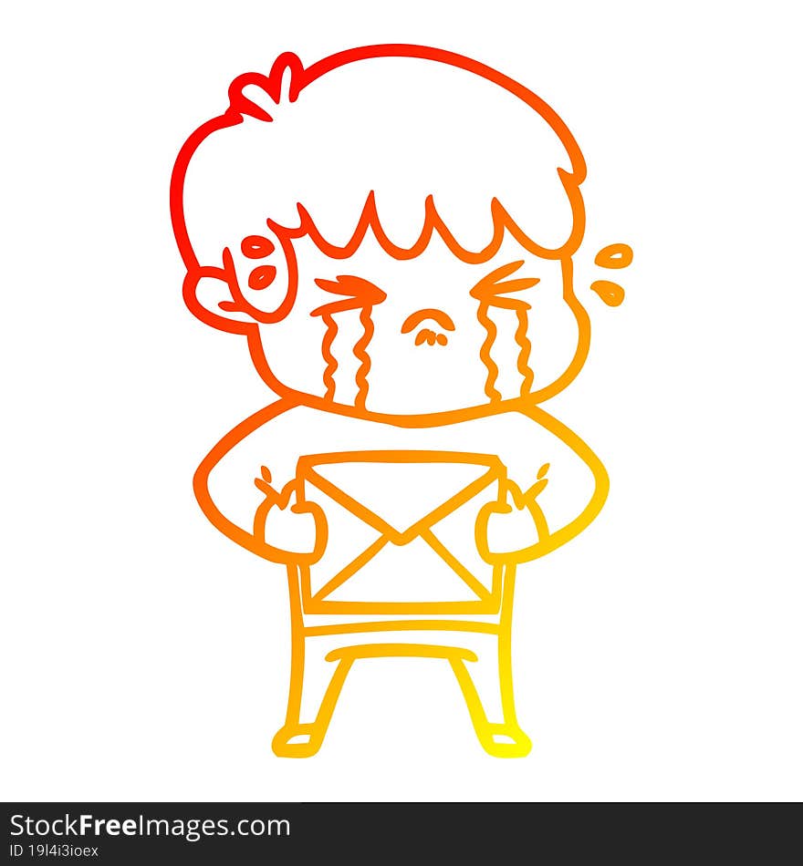 Warm Gradient Line Drawing Cartoon Boy Crying