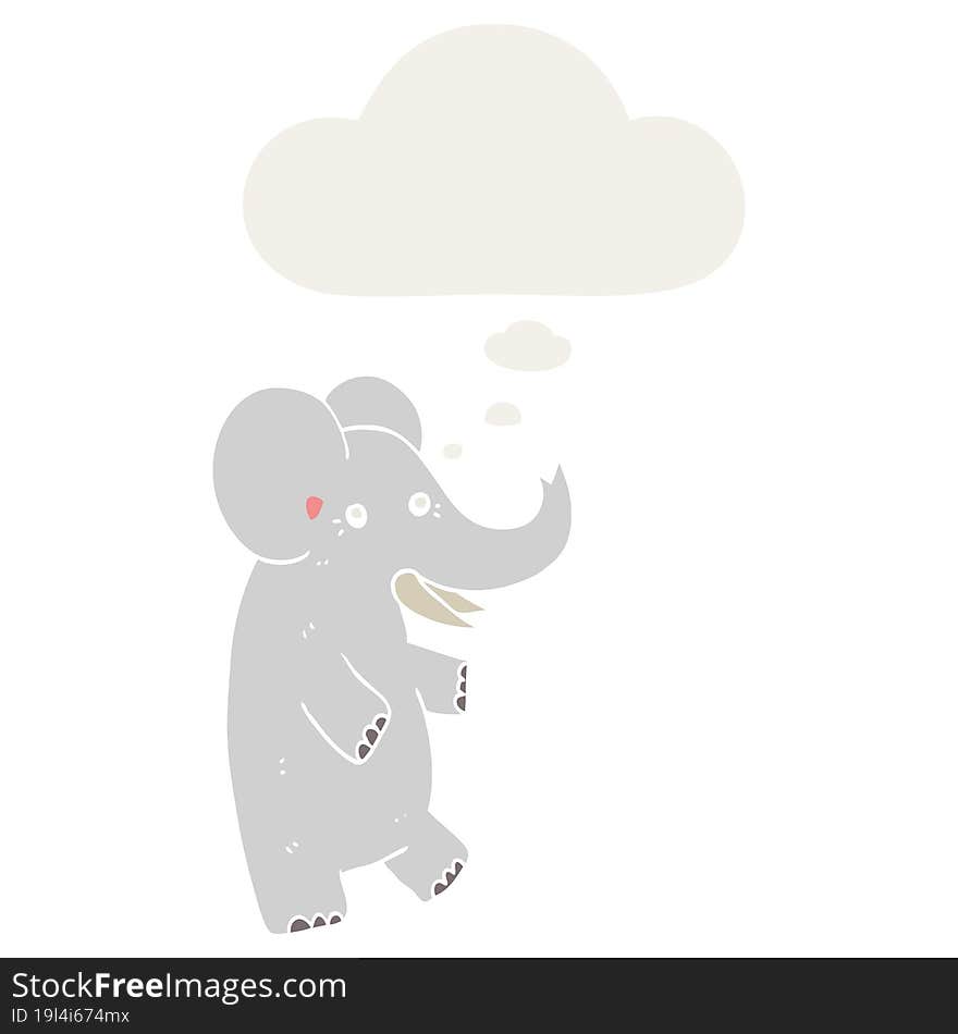 Cartoon Elephant And Thought Bubble In Retro Style