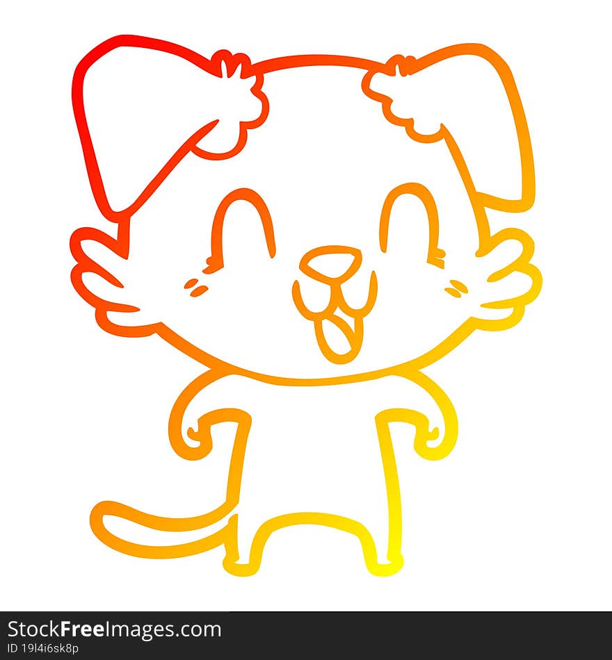 warm gradient line drawing of a laughing cartoon dog