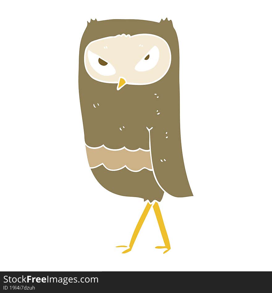 Flat Color Illustration Of A Cartoon Owl