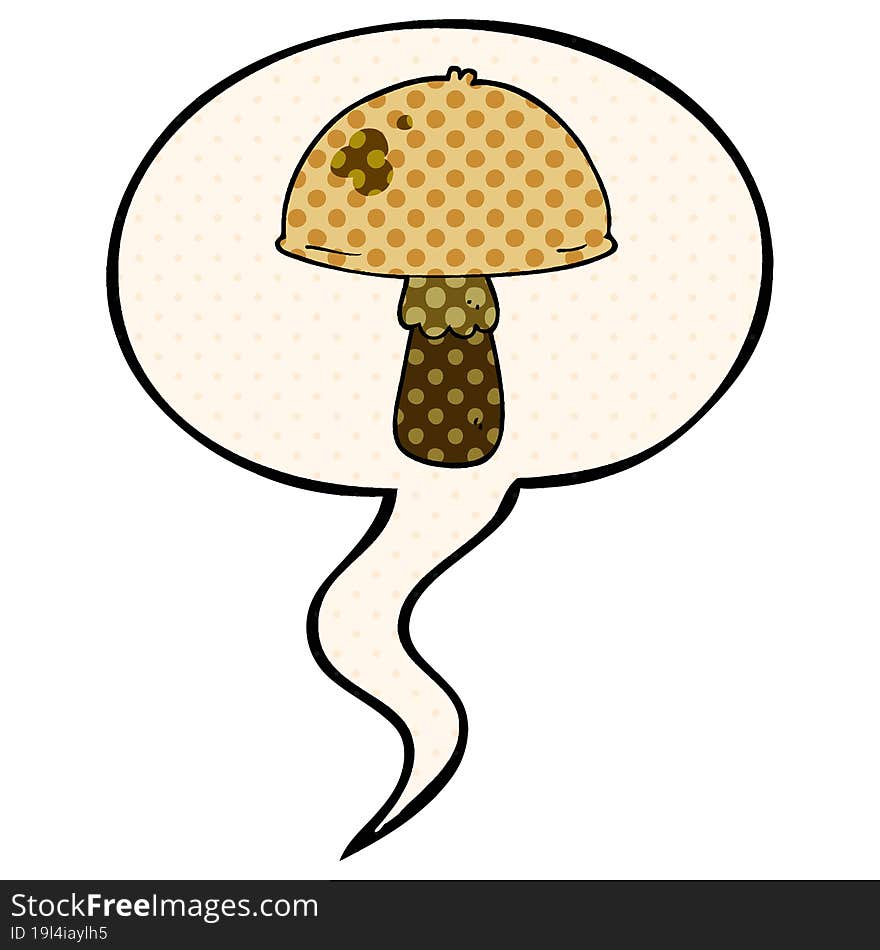 cartoon mushroom and speech bubble in comic book style