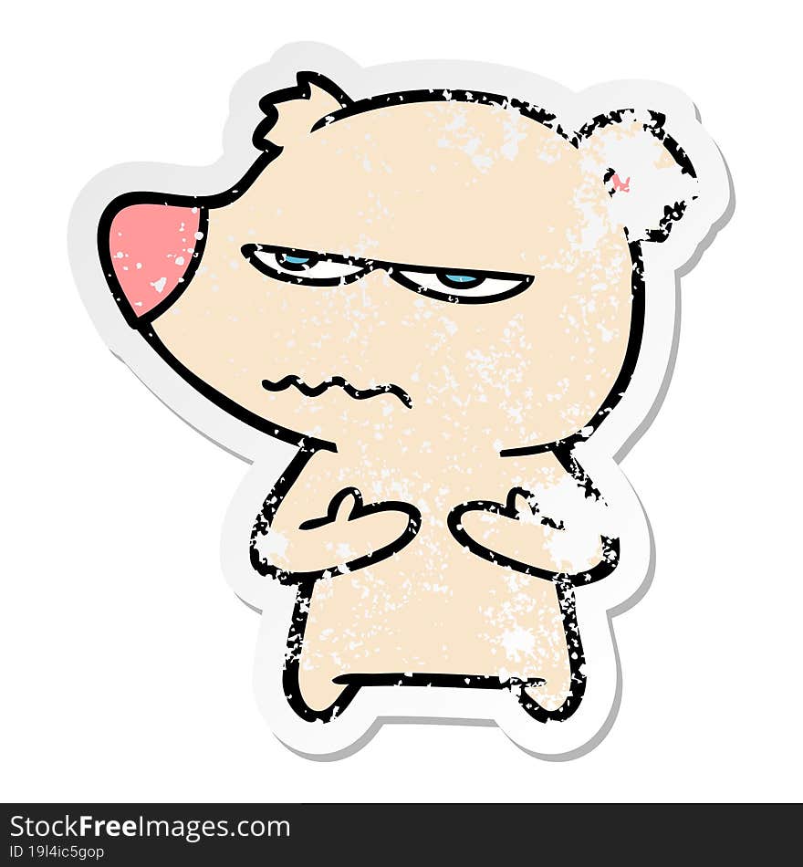 distressed sticker of a annoyed bear cartoon