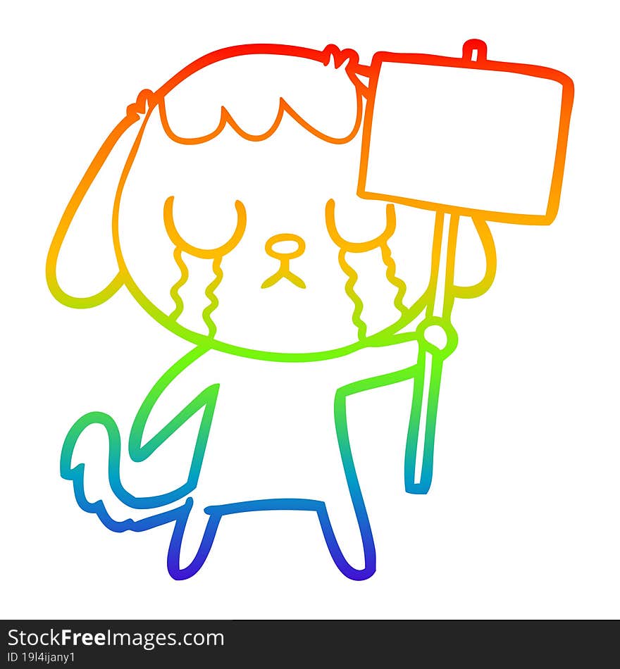 Rainbow Gradient Line Drawing Cute Cartoon Dog