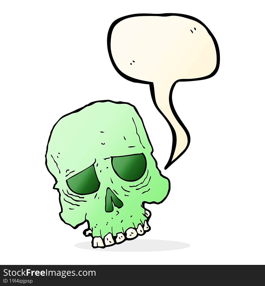 cartoon spooky skull with speech bubble