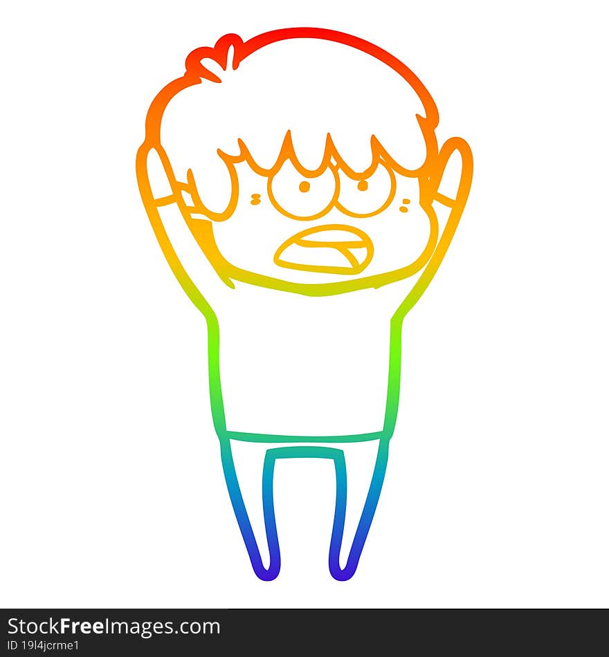 rainbow gradient line drawing worried cartoon boy