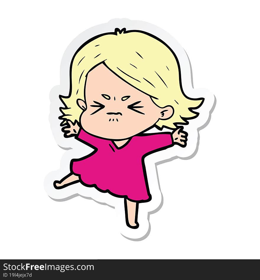 sticker of a cartoon angry woman