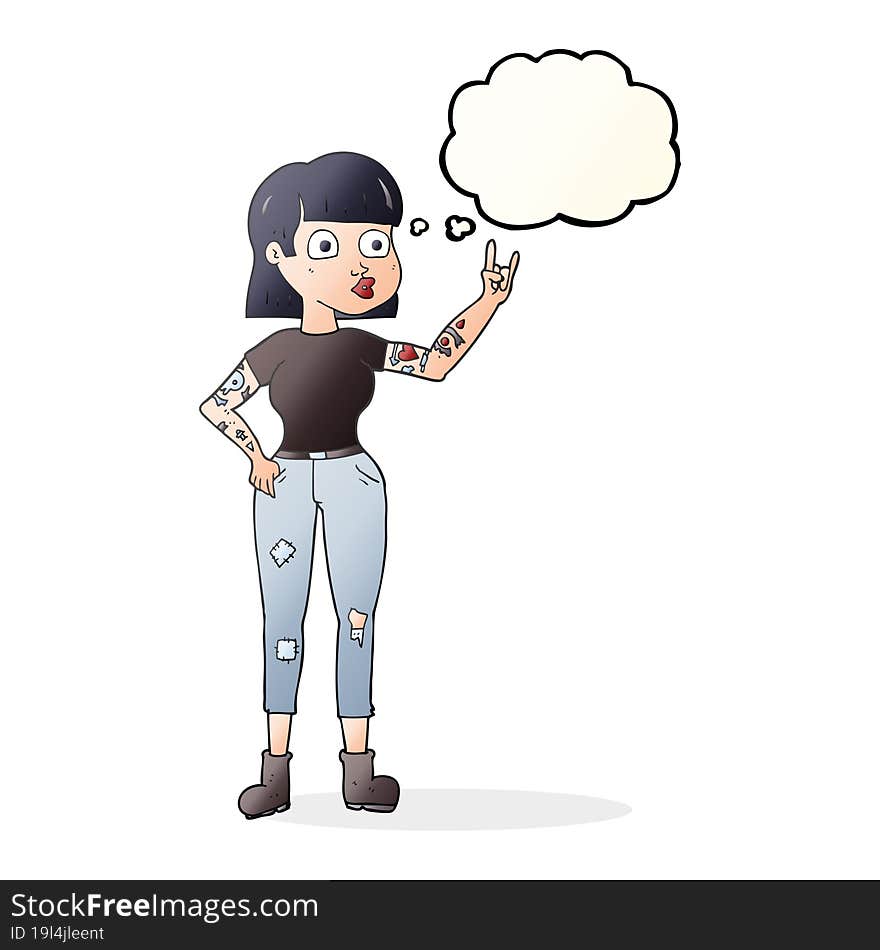 freehand drawn thought bubble cartoon rock girl