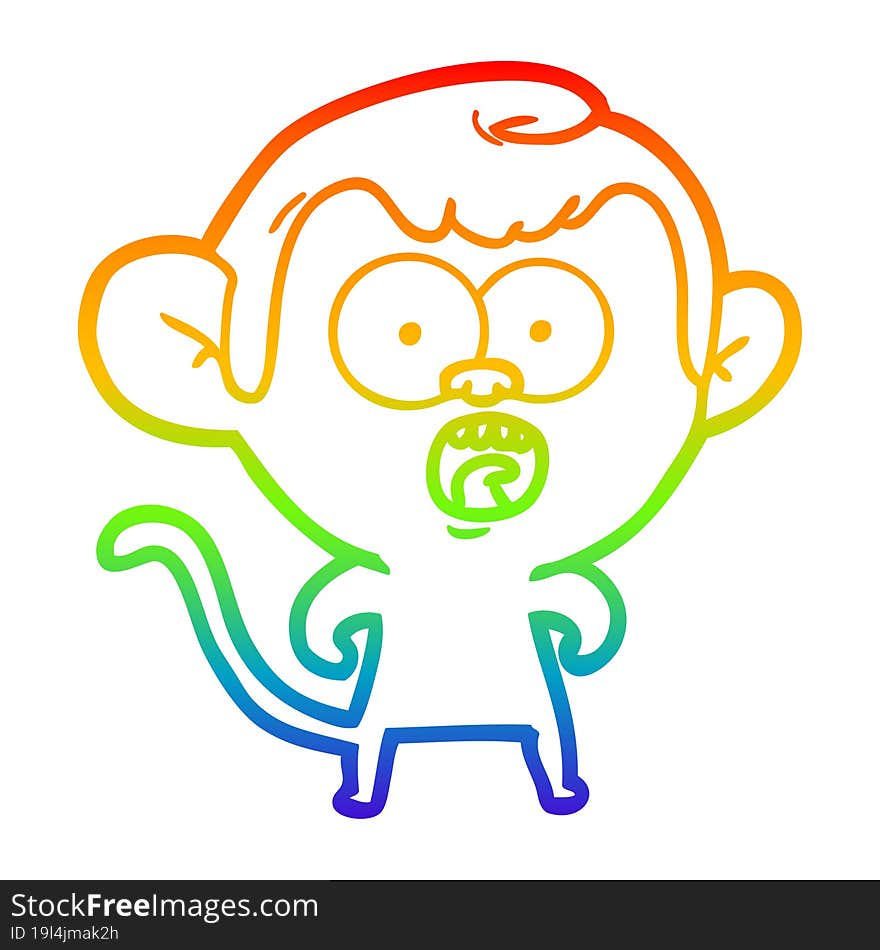 rainbow gradient line drawing cartoon shocked monkey