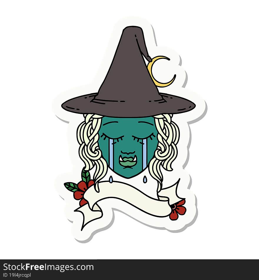 crying half orc witch character face sticker